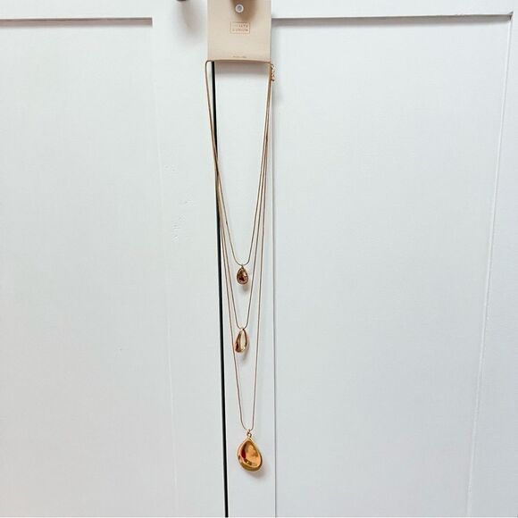 🍭4/$20 New Nordstrom 14th & Union Three Layer Gold Tone Pendant Necklace - Picture 1 of 8